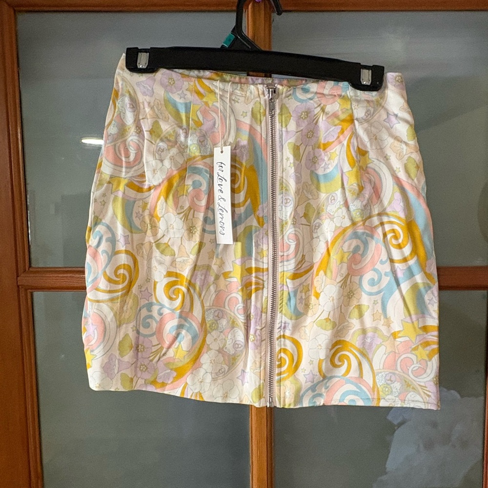 For Love & Lemons Floral Mini Skirt Pastel Retro Print Size Small
